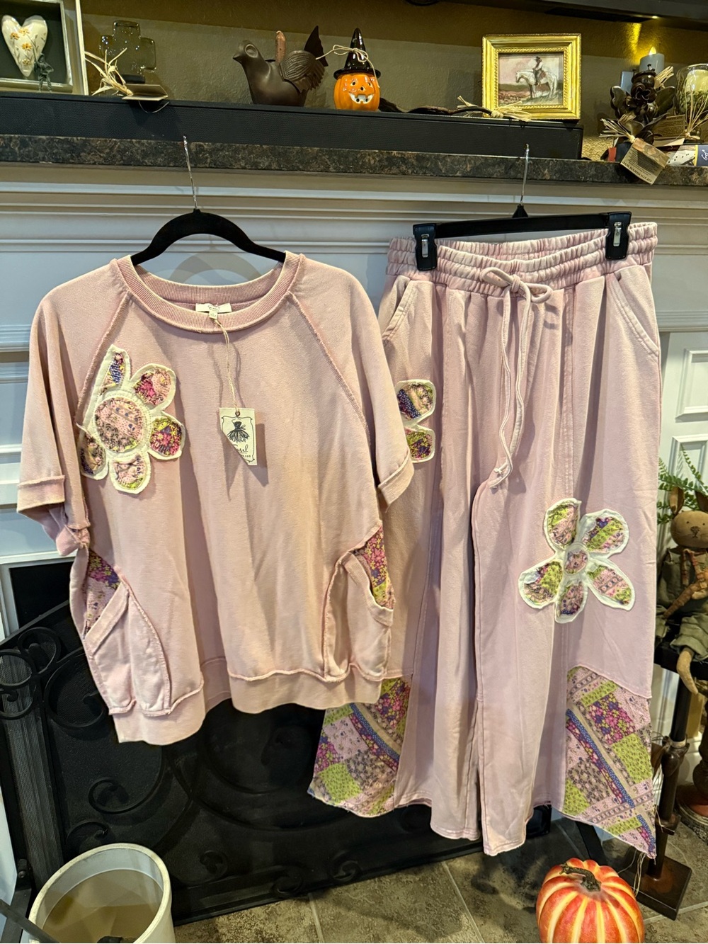 easel Pink Floral Patch Pocket Pantsuit Set